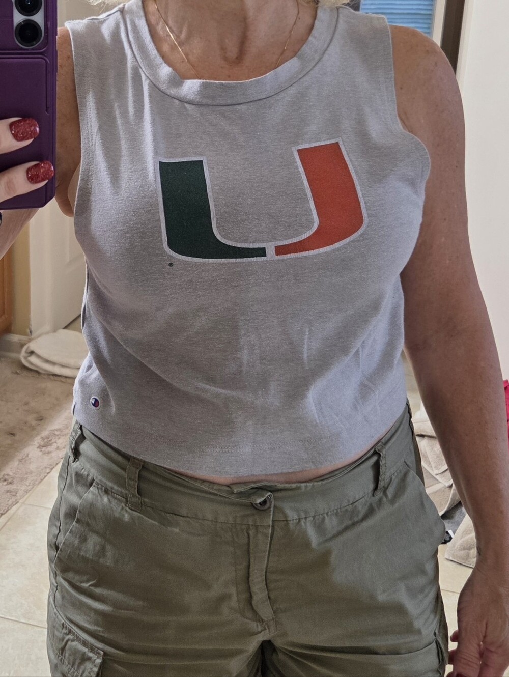 Champion Women's Grey Sleeveless Crop Top with University Of Miami Logo